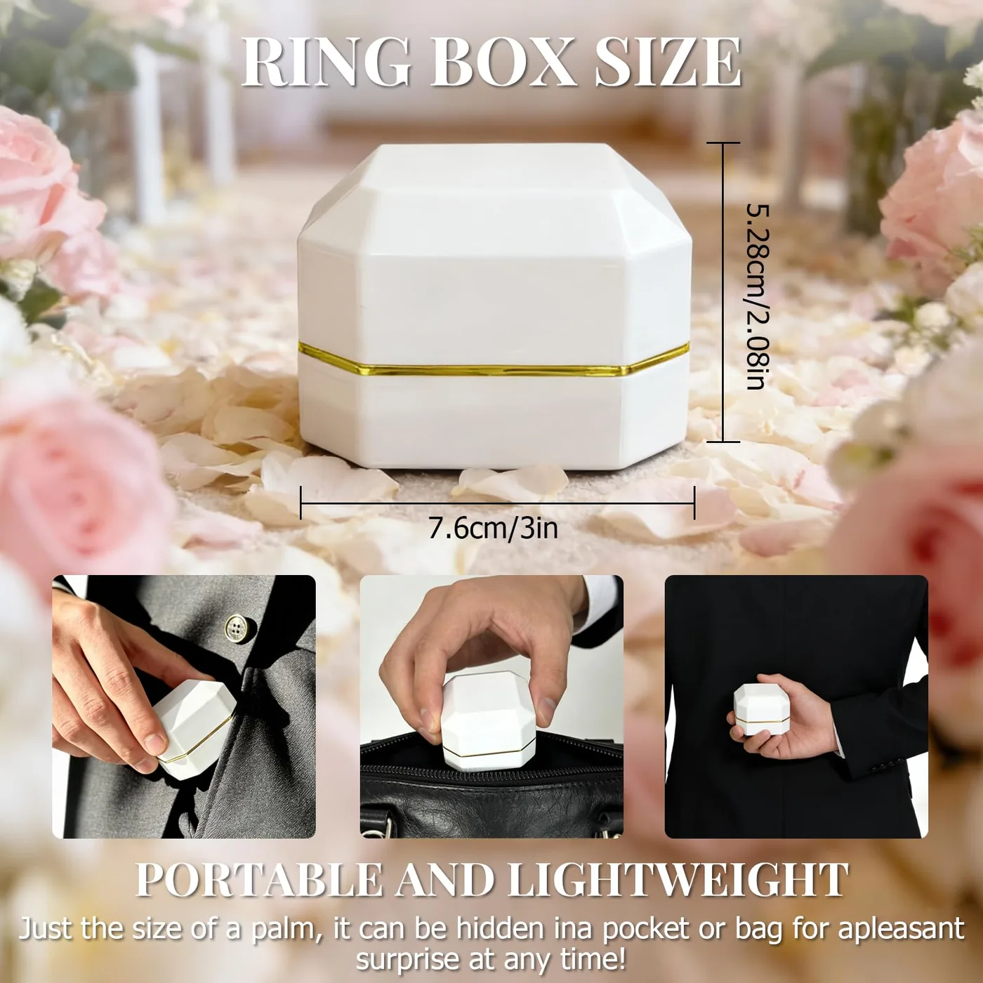Seller size graphic for the white ring box, 3 in width and 2.08 in height